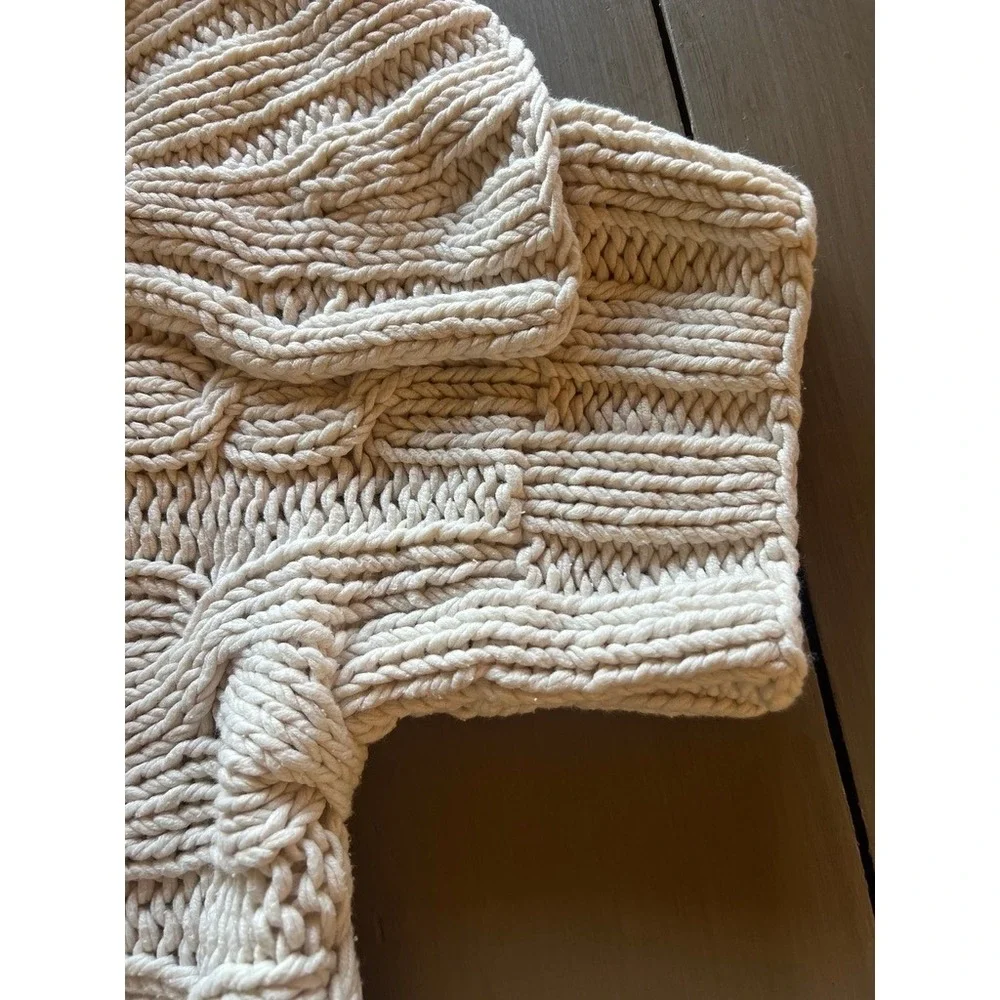 Chunky Cable Knit‎ Sweater Cardigan Hygge Short Sleeve Cream Cozy Cottagecore